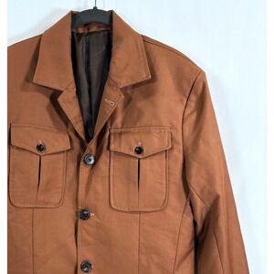 Safari Style Utility Jacket Brown Men's M  Button Front Two Chest Pockets Preppy
